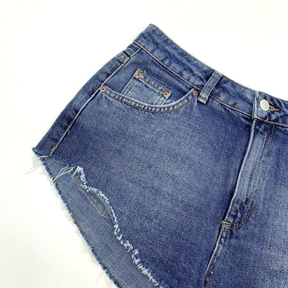 Topshop Shorts Kiri Denim High Rise Cutoff Fray - Picture 6 of 12